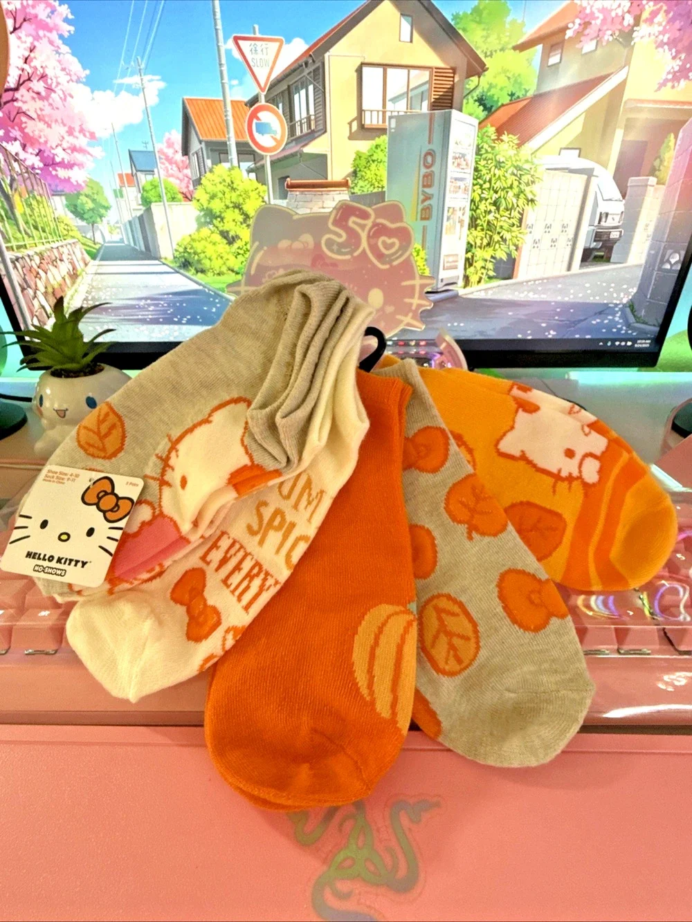 Hello Kitty Socks No Show Women’s Orange Fall Pumpkin Spice 2025 Sanrio 5 Pairs